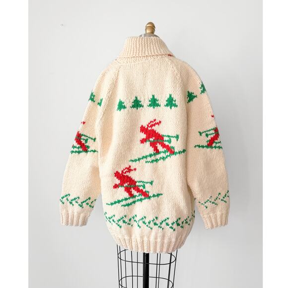 **SOLD** Knit Mary Maxim Cowichan Cream Ski Theme Wool Sweater unisex - Picture 3 of 8